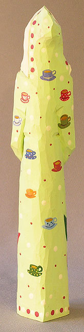 Wood Carving, Santa Carving, Vintage Wood Carving, Original, Santa Claus in Minty Green Coat Elf Tea Party and Tea Cups SA89 10Â X 2Â X 2Â picture