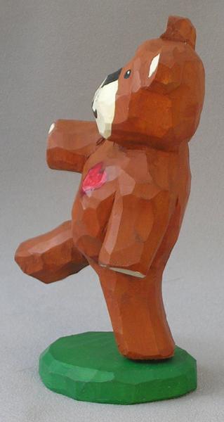 Wood Carving, Figurines in Wood, Carved Original, Hand Carved Original, Teddy Bear Walk on Green Base AM 7 5.5 X 3.5 X 2.5 picture