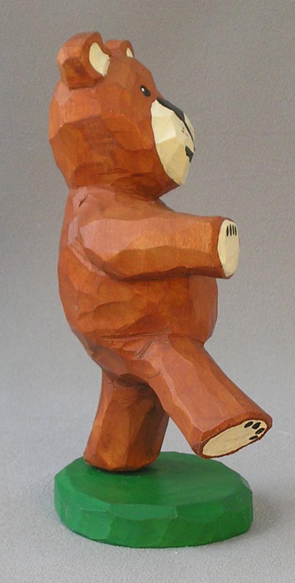 Wood Carving, Figurines in Wood, Carved Original, Hand Carved Original, Teddy Bear Walk on Green Base AM 7 5.5Â X 3.5Â X 2.5Â picture