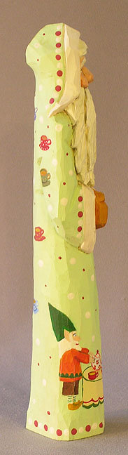 Wood Carving, Santa Carving, Vintage Wood Carving, Original, Santa Claus in Minty Green Coat Elf Tea Party and Tea Cups SA89 10Â X 2Â X 2Â picture