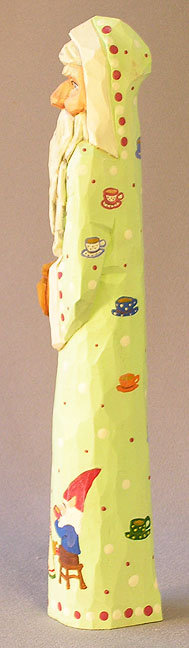 Wood Carving, Santa Carving, Vintage Wood Carving, Original, Santa Claus in Minty Green Coat Elf Tea Party and Tea Cups SA89 10Â X 2Â X 2Â picture