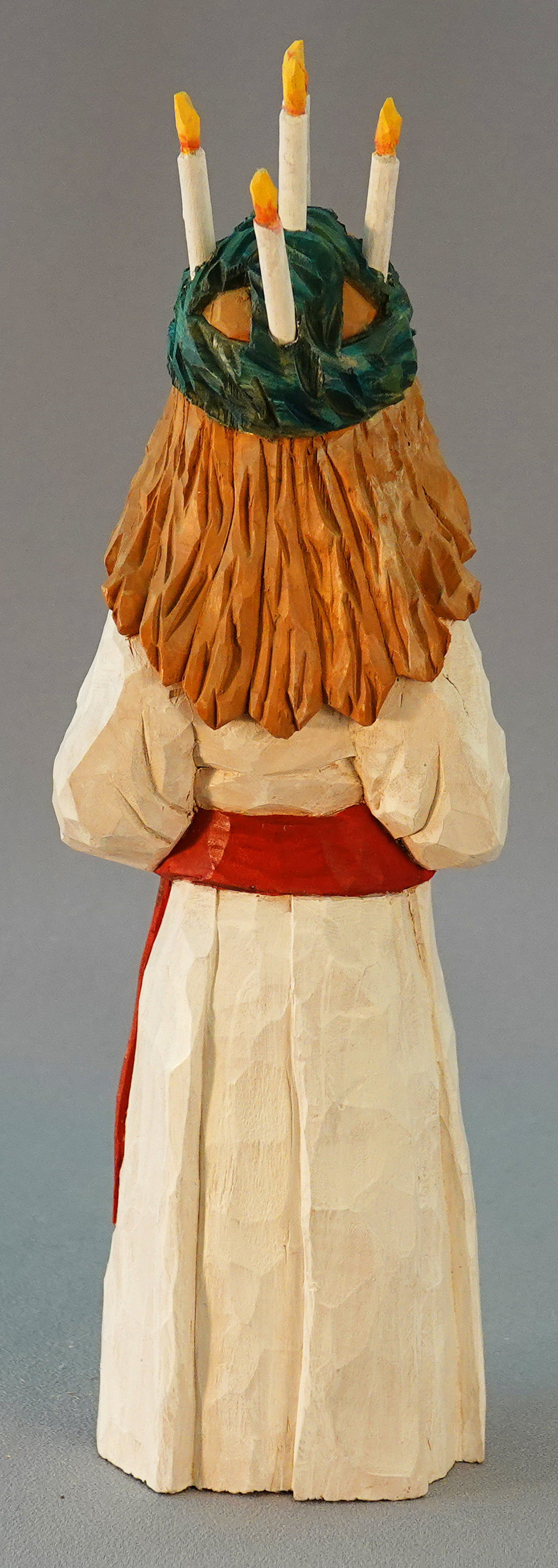 Scandinavian, Hand Carved Santa, Wood Carving, Santa Lucia Holding Saffron Bun, Candle Wreath on Head SA80 10.5Â X 3Â X 3Â picture