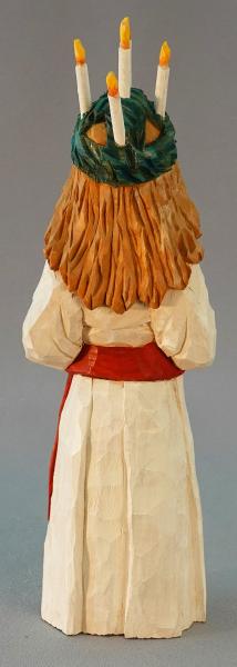 Scandinavian, Hand Carved Santa, Wood Carving, Santa Lucia Holding Saffron Bun, Candle Wreath on Head SA80 10.5 X 3 X 3 picture