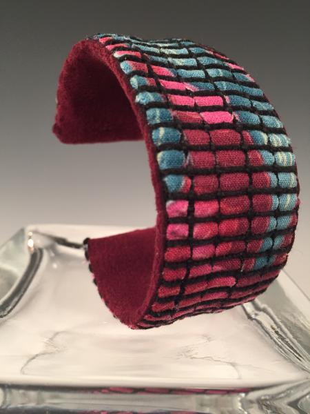 1 1/2" Wide Cuff Bracelet - Burgundy/Turquoise picture