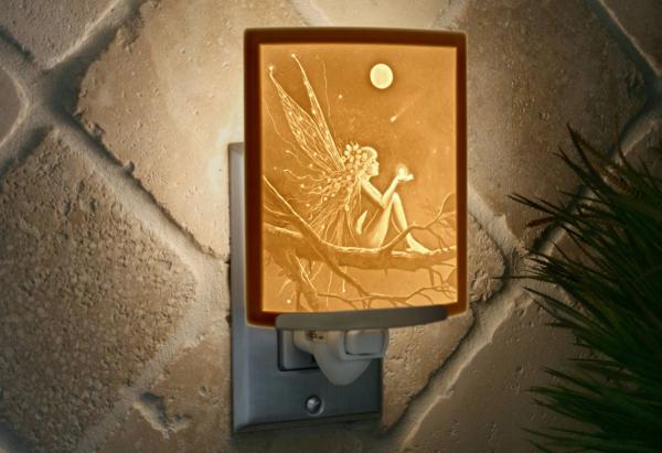 Fairy Night Light - Porcelain Lithophane "Catch a Falling Star" fantasy plug in accent light