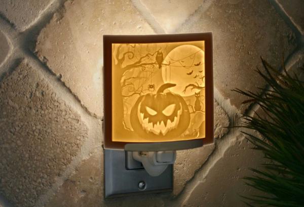 Night Light - Porcelain Lithophane  "Halloween Pumpkin" plug in accent light picture