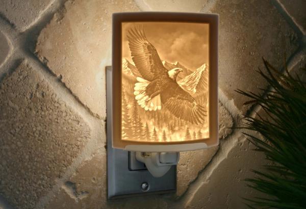 Night Light - Porcelain Lithophane Bald Eagle bird, wildlife themed plug in accent light picture