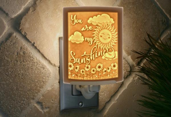 Night Light - Porcelain Lithophane "You are my Sunshine" love, grandchild, sun, happy themed wall plug in accent lamp