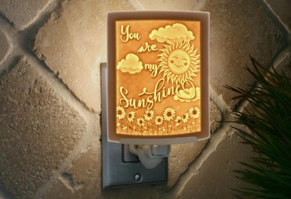 Night Light - Porcelain Lithophane "You are my Sunshine" love, grandchild, sun, happy themed wall plug in accent lamp picture