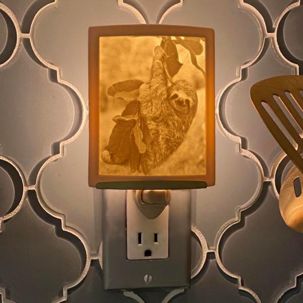 Night Light - Porcelain Lithophane "Sloth" animal, nursery, cute themed wall plug in accent lamp picture