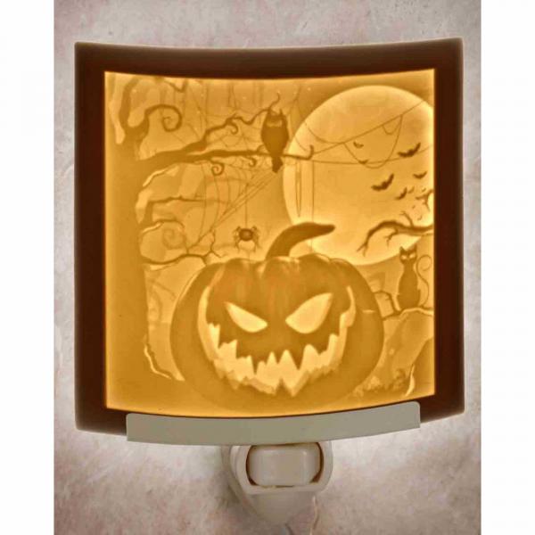 Night Light - Porcelain Lithophane  "Halloween Pumpkin" plug in accent light picture