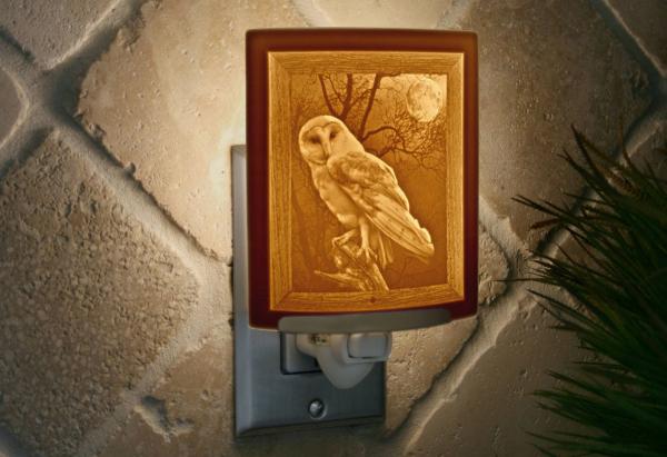 Owl Night Light - Porcelain Lithophane plug in nature and bird themed accent light