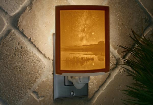 Night Light - Porcelain Lithophane "Milky Way" astronomy, sky, galaxy, night sky themed wall plug in accent lamp