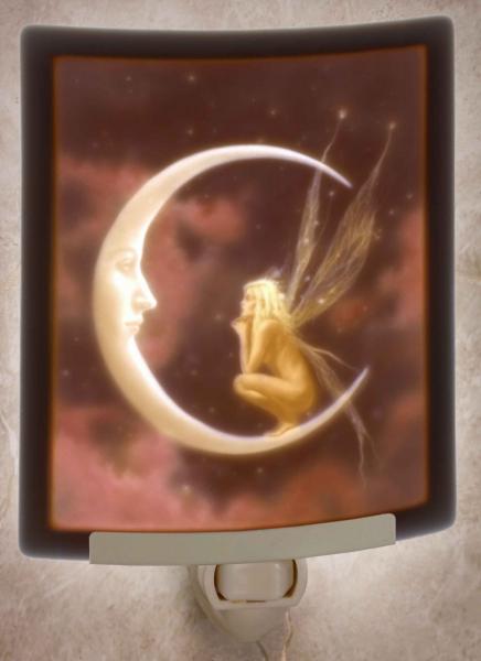 Fairy Night Light - Porcelain Lithophane "Fairy Moon" Colored fantasy, moon, fairy themed plug in accent light picture