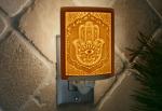 Night Light - Porcelain Lithophane "Hamsa" eye of Fatima, Evil eye, Hebrew, Judaica themed wall plug in accent lamp