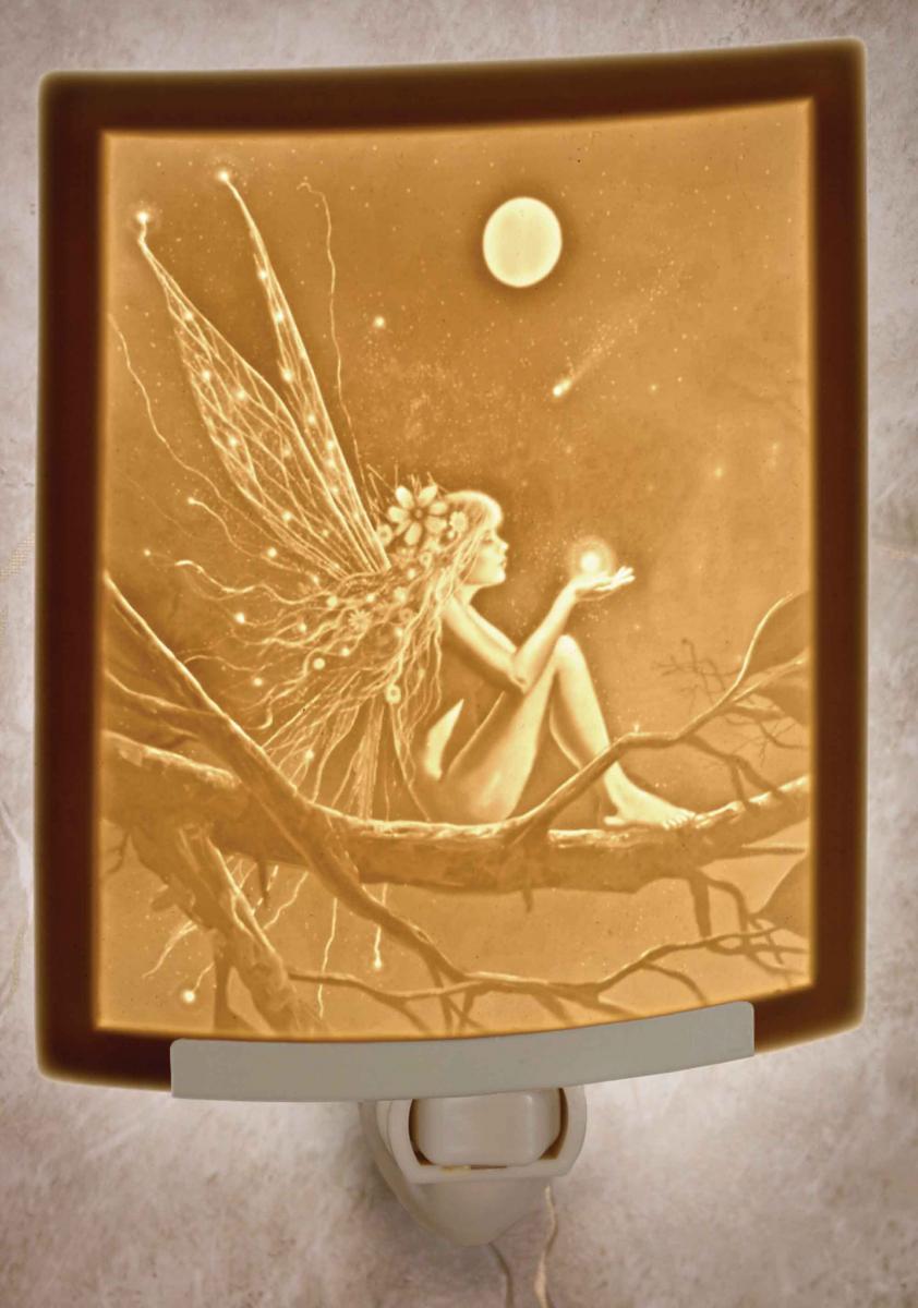 Fairy Night Light - Porcelain Lithophane "Catch a Falling Star" fantasy plug in accent light picture