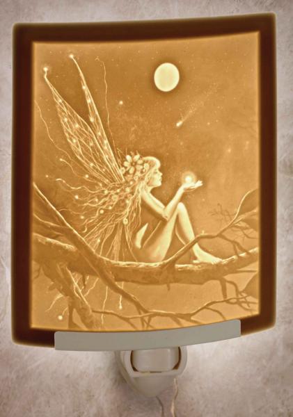 Fairy Night Light - Porcelain Lithophane "Catch a Falling Star" fantasy plug in accent light picture