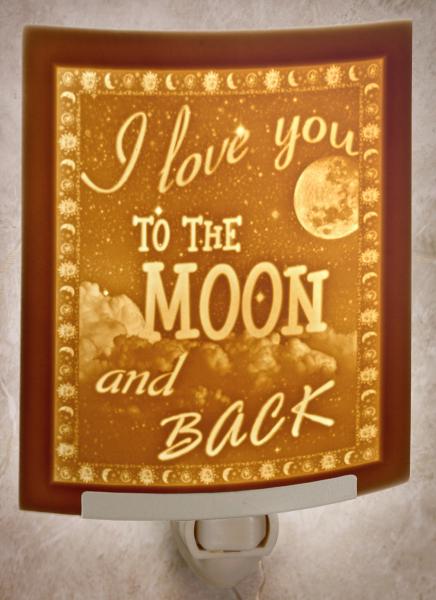 Night Light - Porcelain Lithophane "Love You to the Moon and Back" love, moon, nursery themed wall plug in accent light picture