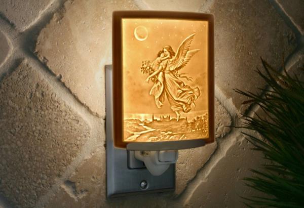 Guardian Angel Night Light - Porcelain Lithophane angel and Christian themed plug in accent light picture