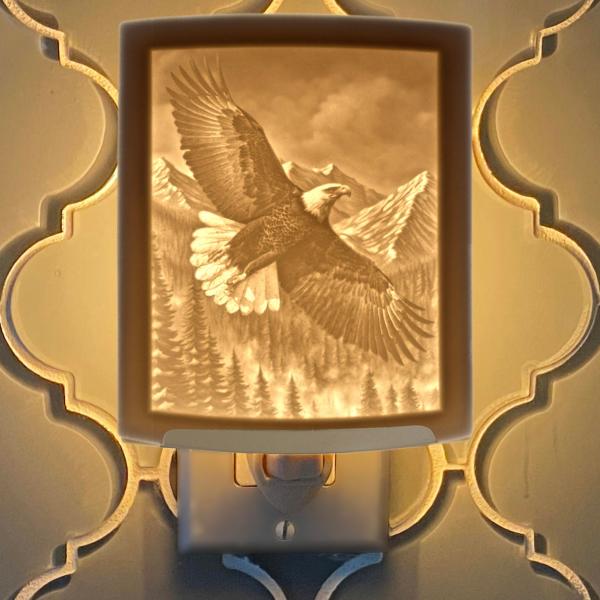 Night Light - Porcelain Lithophane Bald Eagle bird, wildlife themed plug in accent light picture