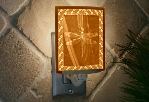 Night Light - Porcelain Lithophane "Dragonfly" insect, bug, good luck, nature themed wall plug in accent light picture