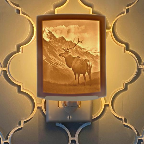 Elk Night Light - Porcelain Lithophane "The Elk" animal, mountain, nature, western themed wall plug in accent light picture