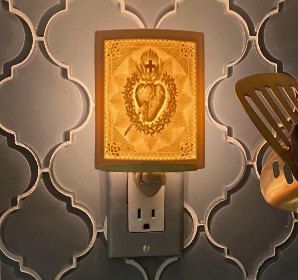 Night Light - Porcelain Lithophane "Sacred Heart" Christian, Catholic, religious, Jesus themed wall plug in accent light picture