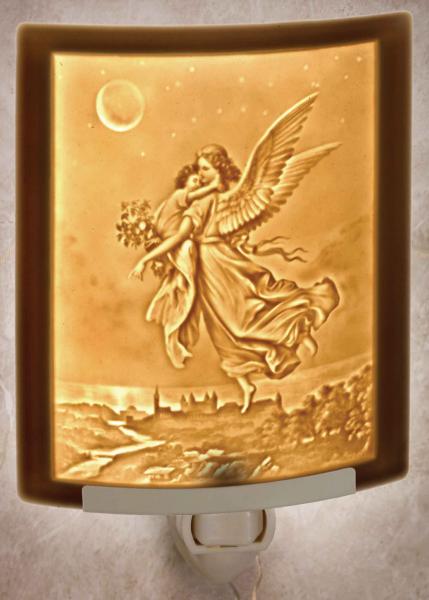 Guardian Angel Night Light - Porcelain Lithophane angel and Christian themed plug in accent light picture