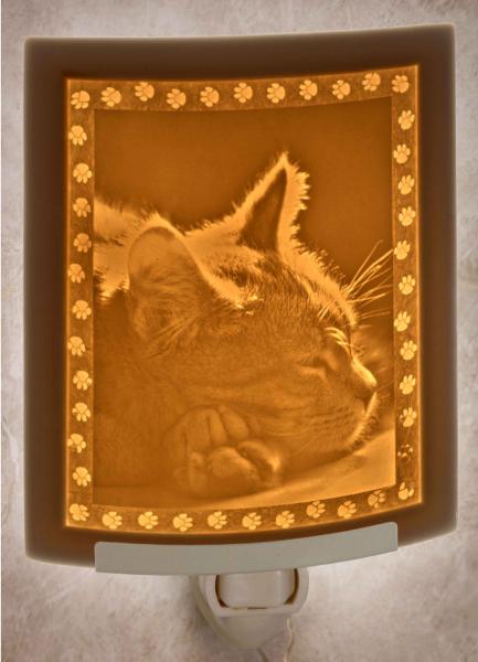Cat Night Light - Porcelain Lithophane "Kitten Dreams" kitty, animal, feline themed wall plug in accent light picture