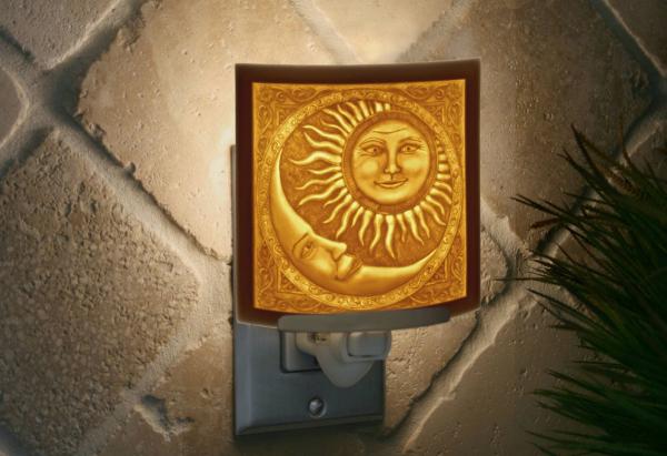 Night Light -  Porcelain Lithophane  "Sun and Moon" mystical, whimsical, sun, moon themed wall plug in accent lamp picture