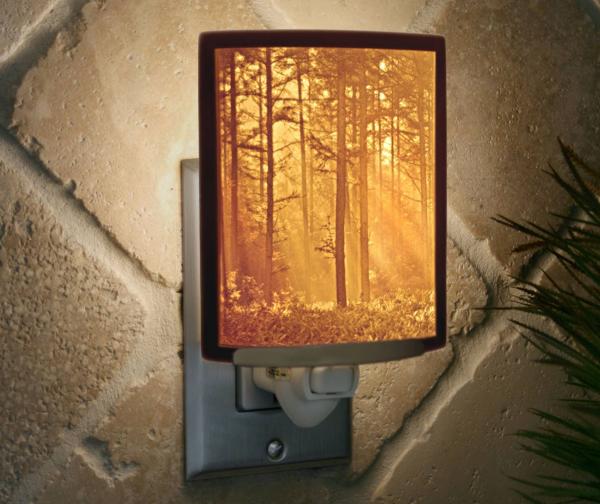Night Light - Porcelain Lithophane "Woodland Sunbeams",nature, forest, sunray themed plug in accent light