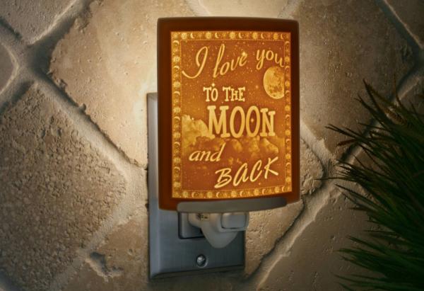 Night Light - Porcelain Lithophane "Love You to the Moon and Back" love, moon, nursery themed wall plug in accent light picture