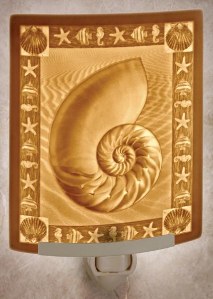 Seashell Night Light - Porcelain Lithophane "Nautilus" nautical themed plug in accent light picture