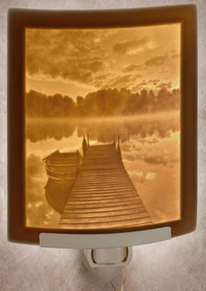 Night Light - Porcelain Lithophane "Pierside Morning" Lake Living plug in Night Light picture