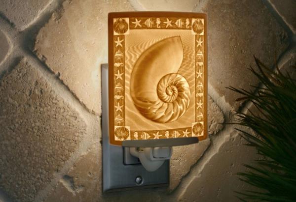 Seashell Night Light - Porcelain Lithophane "Nautilus" nautical themed plug in accent light picture