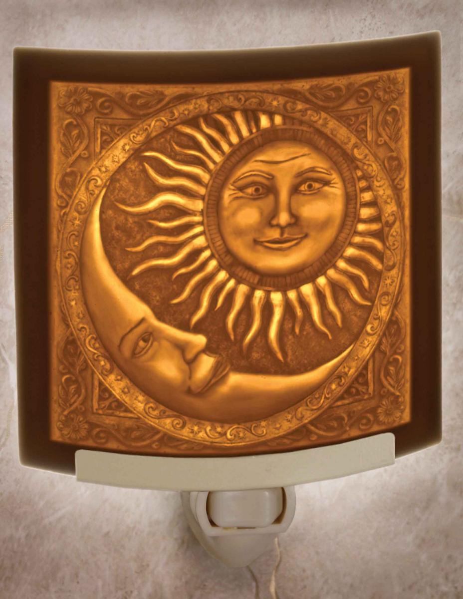 Night Light -  Porcelain Lithophane  "Sun and Moon" mystical, whimsical, sun, moon themed wall plug in accent lamp picture