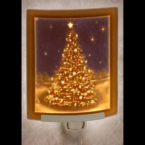 Christmas Tree Colored Porcelain Lithophane Night Light holiday, winter themed wall plug in accent light picture