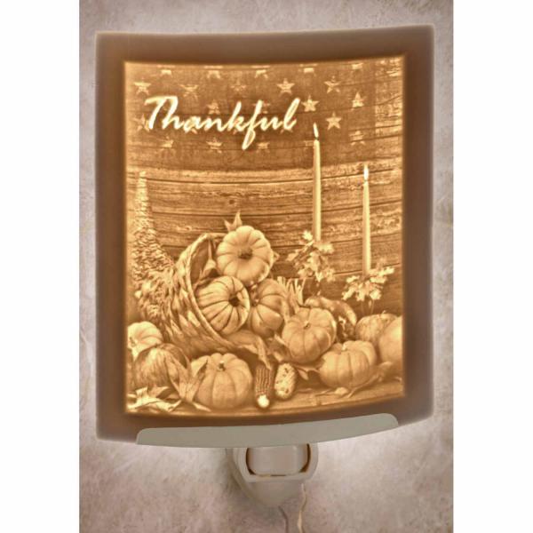 Night Light - Porcelain Lithophane "Cornucopia" Thanksgiving, Fall, Autumn, thankful, American themed plug in accent light picture