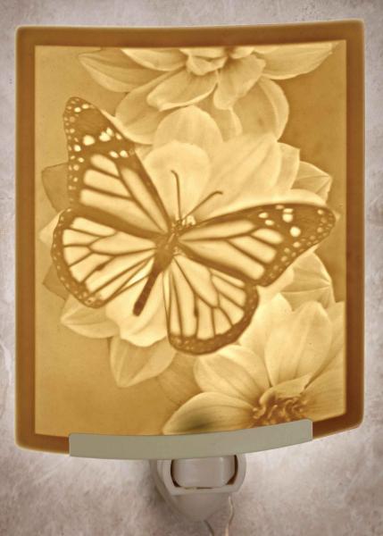 Night Light - Porcelain Lithophane "Butterfly" insect, bug, garden, flower themed wall plug in accent light picture