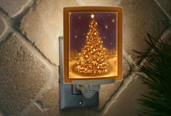 Christmas Tree Colored Porcelain Lithophane Night Light holiday, winter themed wall plug in accent light