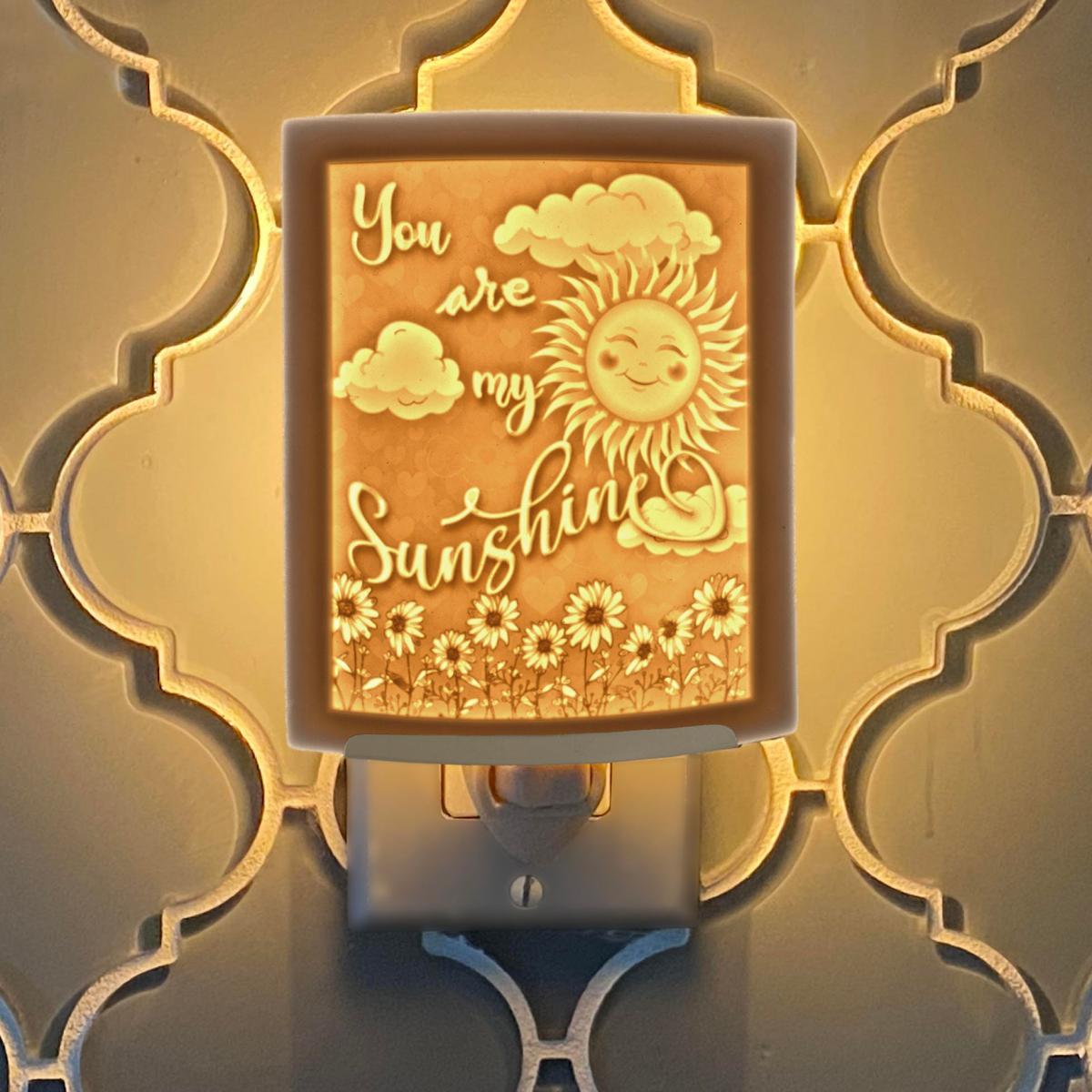 Night Light - Porcelain Lithophane "You are my Sunshine" love, grandchild, sun, happy themed wall plug in accent lamp picture