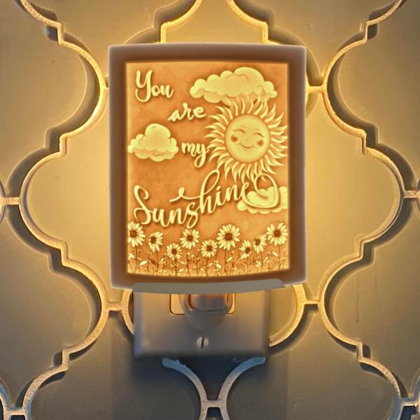 Night Light - Porcelain Lithophane "You are my Sunshine" love, grandchild, sun, happy themed wall plug in accent lamp picture