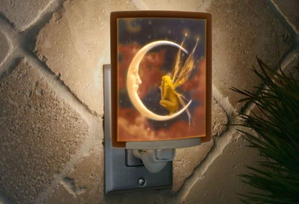 Fairy Night Light - Porcelain Lithophane "Fairy Moon" Colored fantasy, moon, fairy themed plug in accent light picture