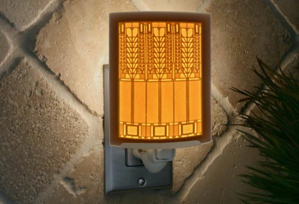Night Light - Porcelain Lithophane "Mission-Prairie Style" Art Deco, Wright inspired, Tree of Life themed wall plug in accent light picture