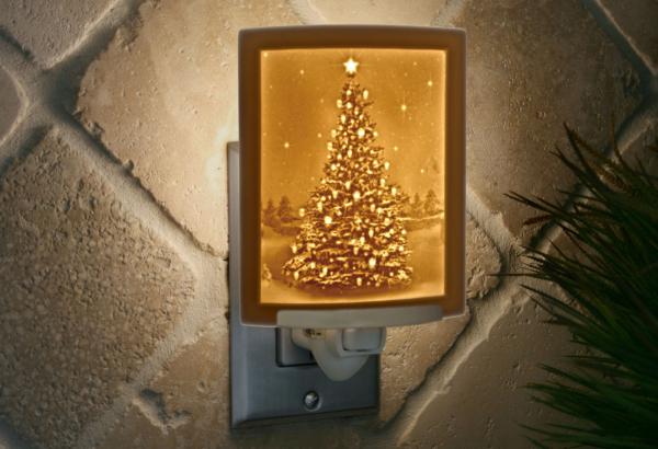 Night Light - Porcelain Lithophane "Christmas Tree" holiday, winter, yuletide themed wall plug in accent light