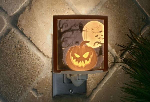 Night Light - Porcelain Lithophane "Halloween Pumpkin" colored plug in accent light picture