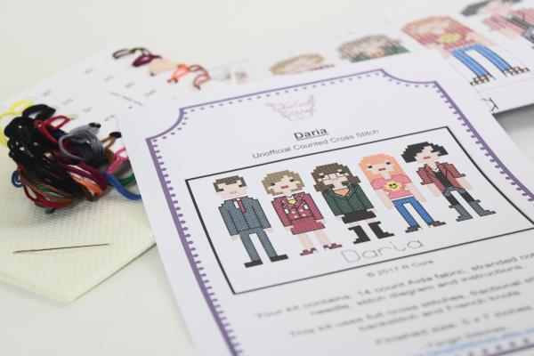 Daria themed counted cross stitch kit picture