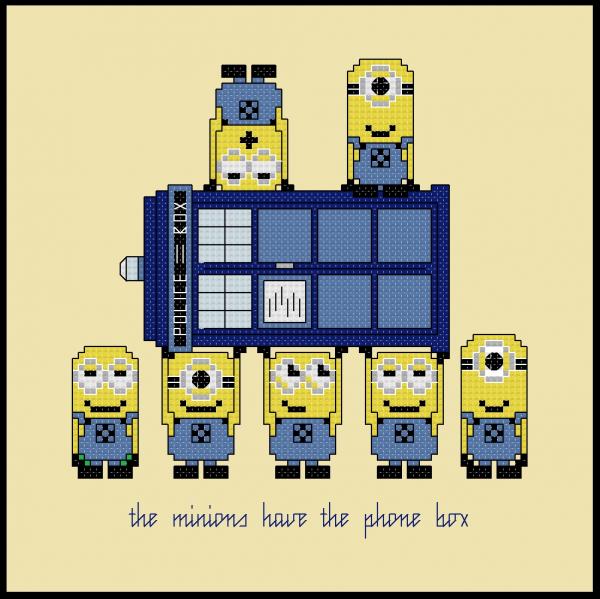 Minions Have The Phonebox themed counted cross stitch kit
