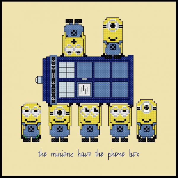 Minions Have The Phonebox themed counted cross stitch kit picture