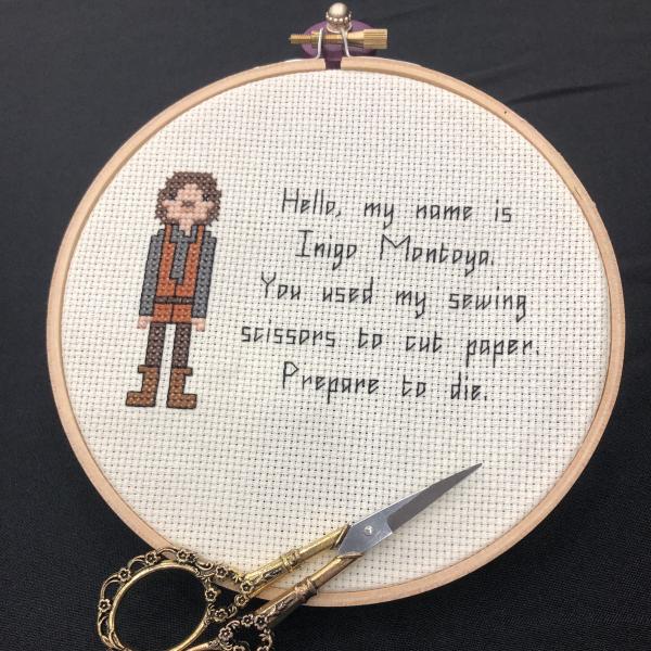 Inigo Montoya themed counted cross stitch kit